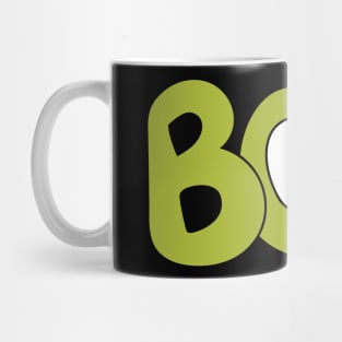 BOO text art cartoon eyes green bubble letters Mug